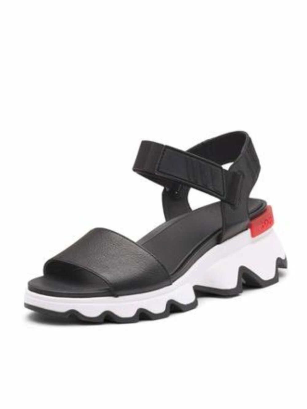 Sorel | Kinetic Impact Y-Strap Wedge Leather Sandal | Black + Sea Salt | W Sz-8